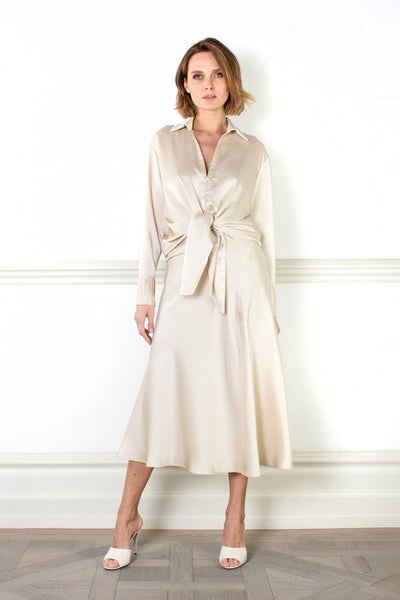 June silk long skirt beige