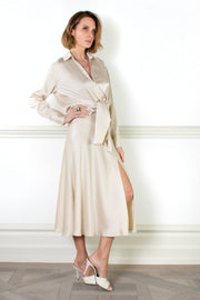 June silk long skirt beige